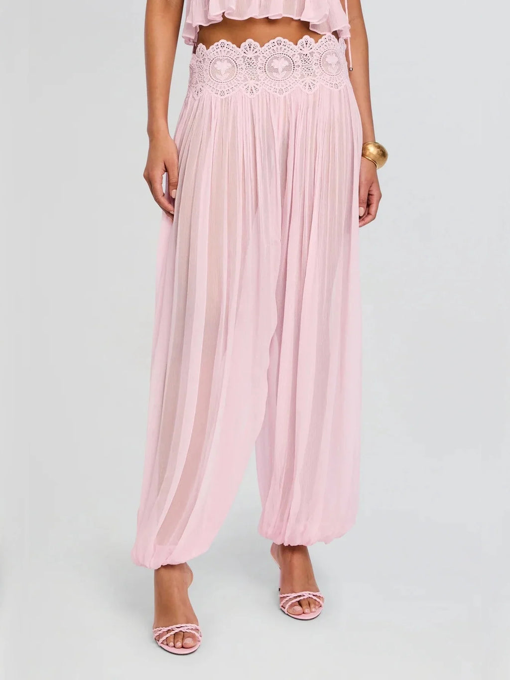 Floral Guipure Lace High Waist Balloon Pants