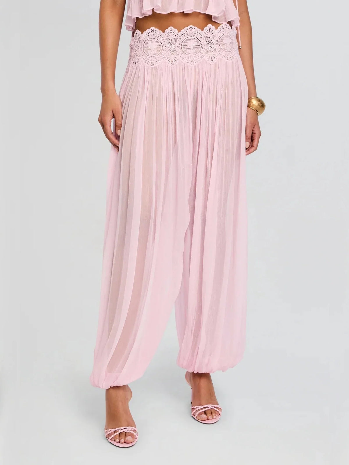 Floral Guipure Lace High Waist Balloon Pants