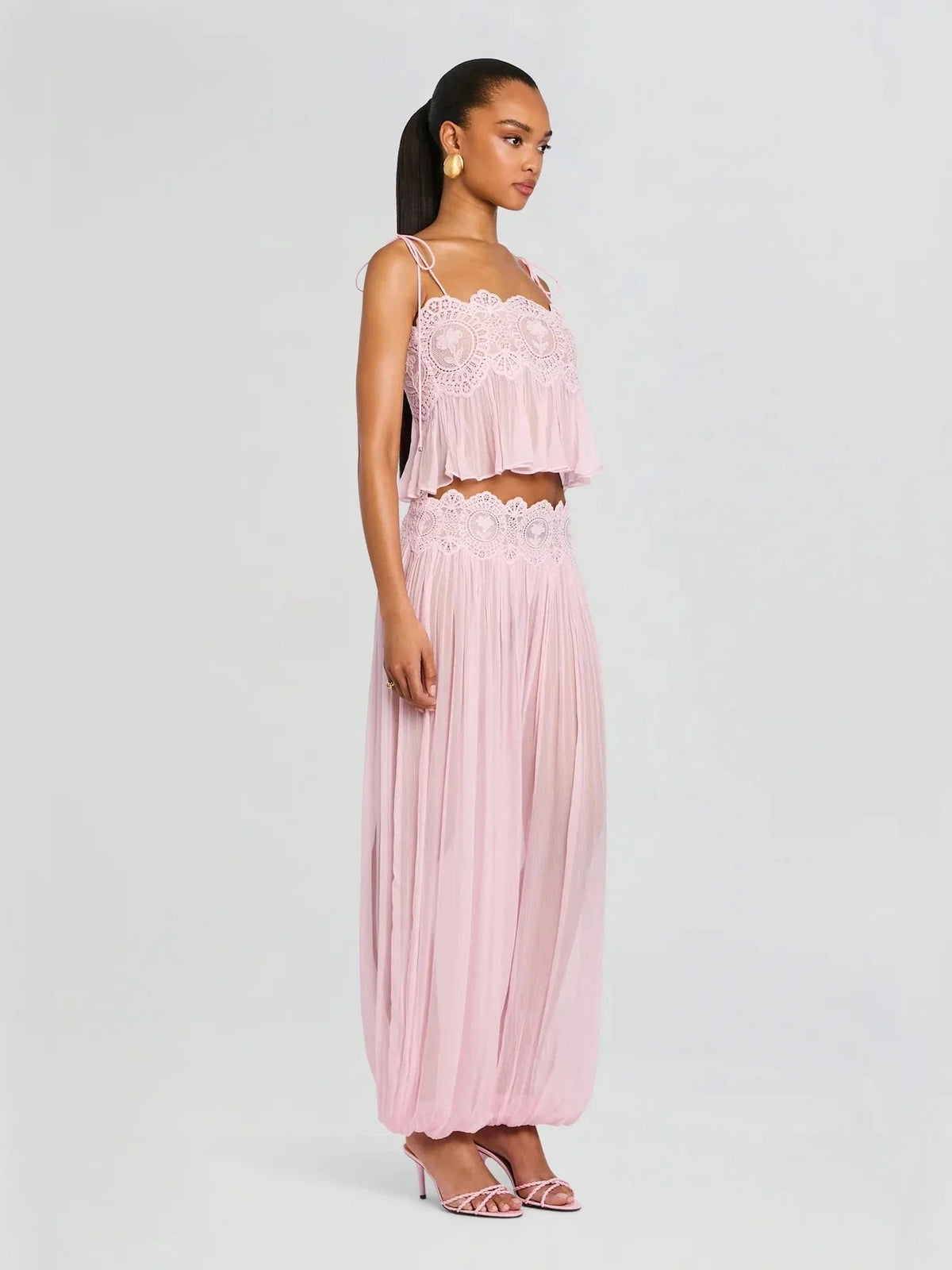 Floral Guipure Lace High Waist Balloon Pants