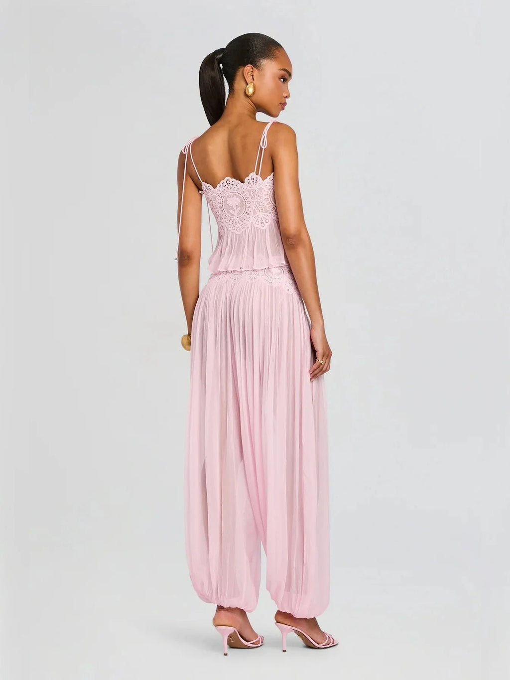 Floral Guipure Lace High Waist Balloon Pants