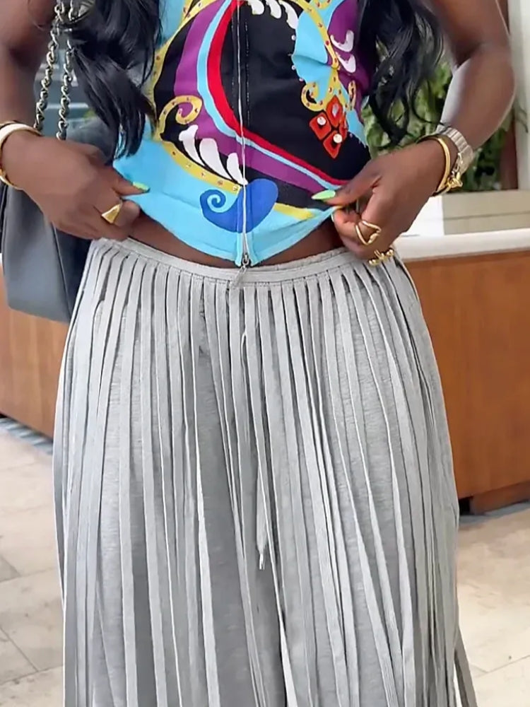Grey Loose Fringe Pants