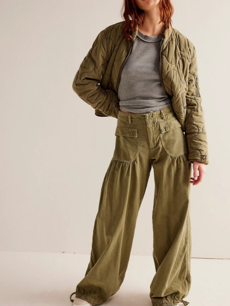 Adjustable Hem Draped Jeans