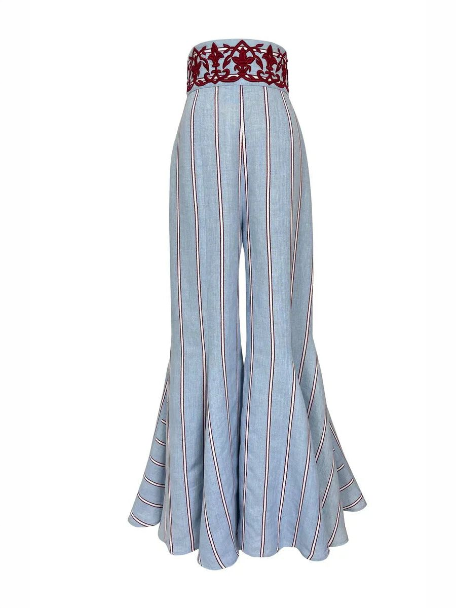 Blue Striped Wide-Leg Pants