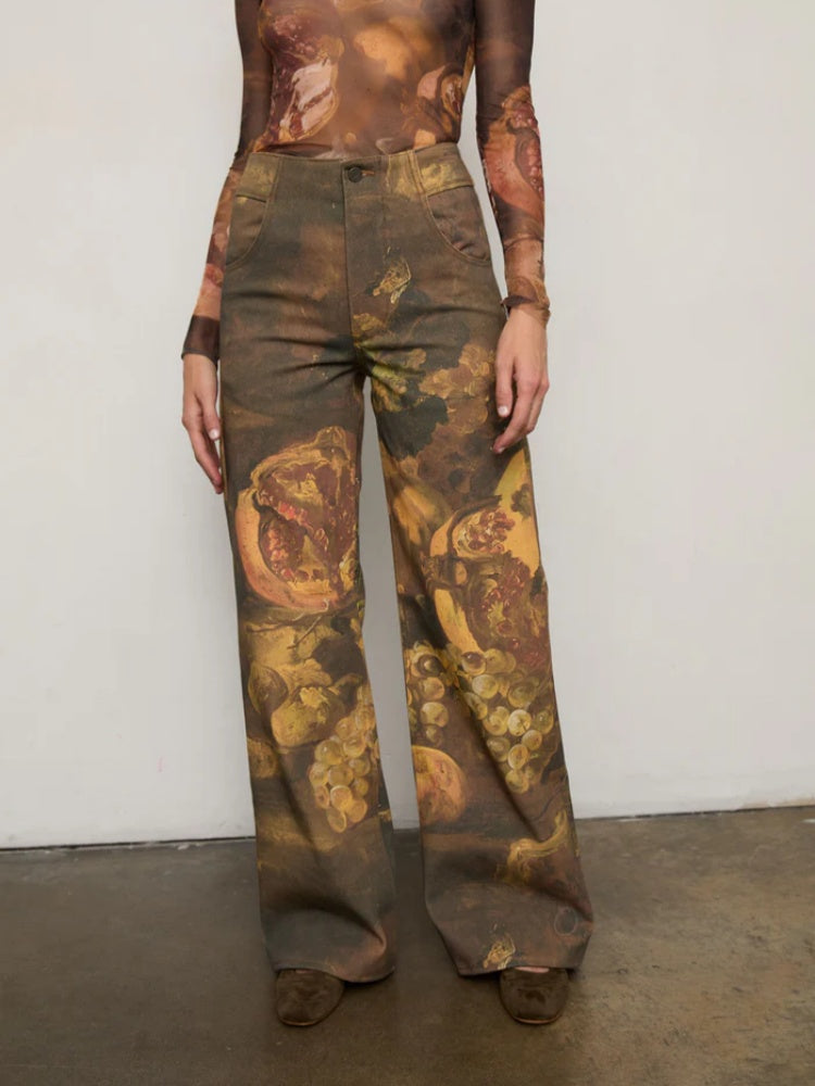 High-Waisted Art Print Jeans