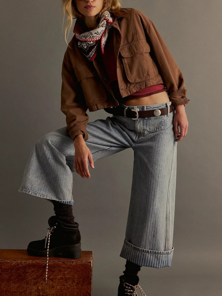 Retro Stripe Wide-Leg Jeans