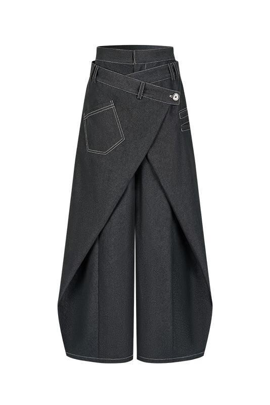 Swinging Symphony Fake Two-Piece Wide-Leg Jeans