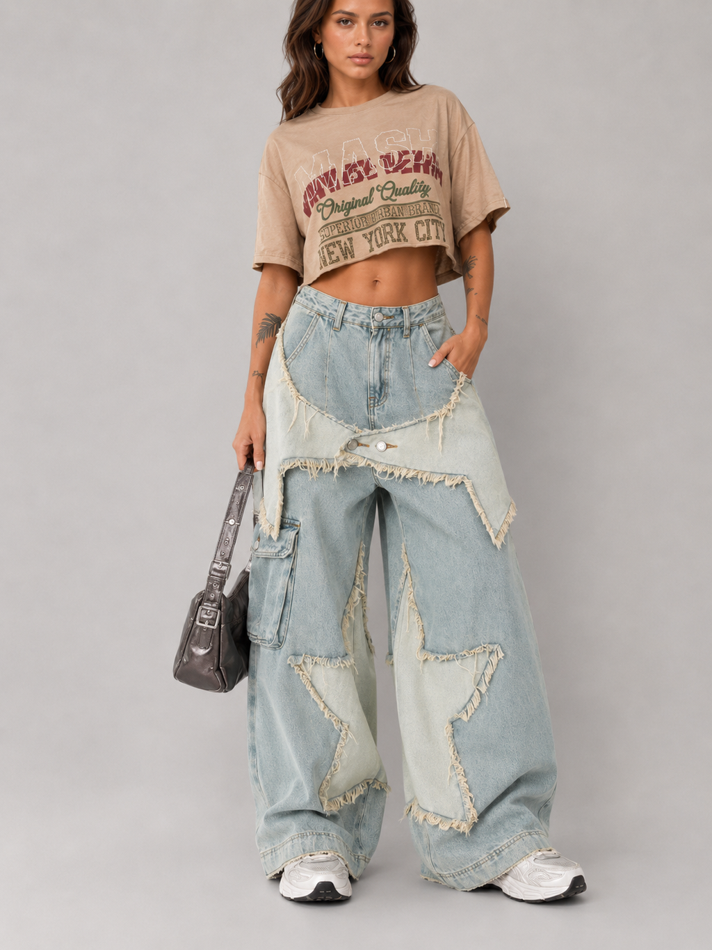 Star Patch Frayed Cargo Jeans
