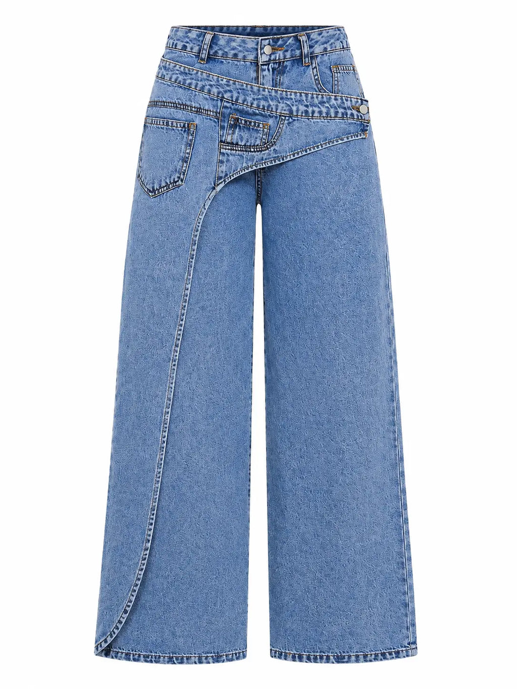 Asymmetric Overlay Wide-Leg Jeans